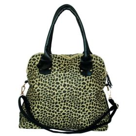 [Lonely Dian] Leopard Fur Leatherette Double Handle Satchel Bag Handbag Purse