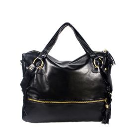 [Miranda Charm] Stylish Black Leatherette Satchel Bag Handbag Purse Shoulder Bag Tote Bag