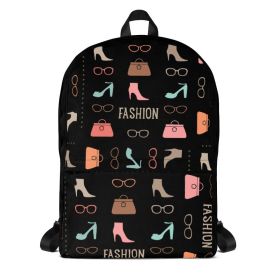 Backpack Bag, Canvas Double Shoulder Strap Fashion Design - Black / Multicolor