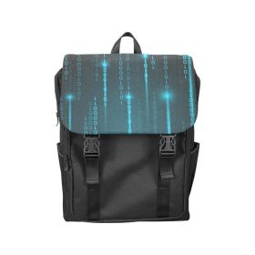 Backpack Bag, Half-Flap Double Shoulder Strap Digital Code Design - Black & Blue