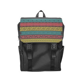 Backpack Bag, Half-Flap Double Shoulder Strap Geometric Design - Black / Multicolor