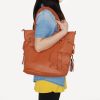 [Romantic Trip] Tan Leatherette Satchel Bag Handbag Purse Shoulder Bag Tote Bag w/Tassels