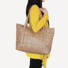 [Lasting Charm] Stylish Khaki Double Handle Leatherette Satchel Bag Handbag Purse