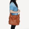 [Romantic Trip] Tan Leatherette Satchel Bag Handbag Purse Shoulder Bag Tote Bag w/Tassels