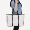 [Romantic Carvedpatterns] White Leatherette Satchel Bag Handbag Purse Shoulder Bag Tote Bag